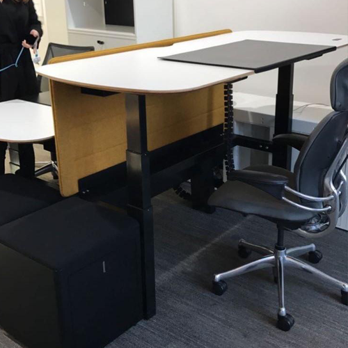 Senator Chemistry Height Adjustable Double Bank of Desks with Fabric Screen - Ex Showroom